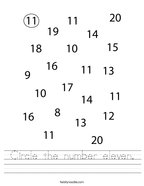 Circle the number eleven Handwriting Sheet