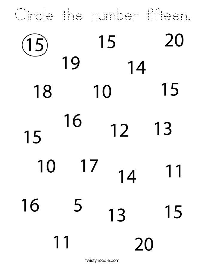 Circle the number fifteen. Coloring Page