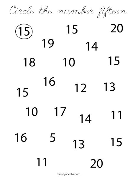 Circle the number fifteen. Coloring Page