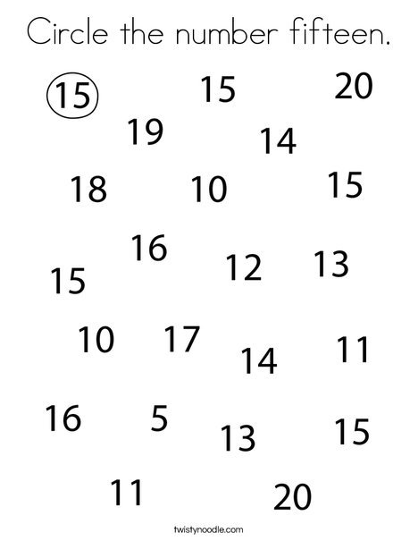 Circle the number fifteen. Coloring Page