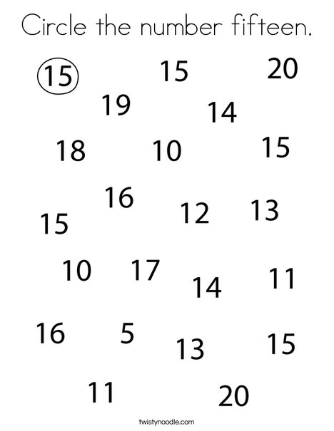 circle the number fifteen coloring page twisty noodle
