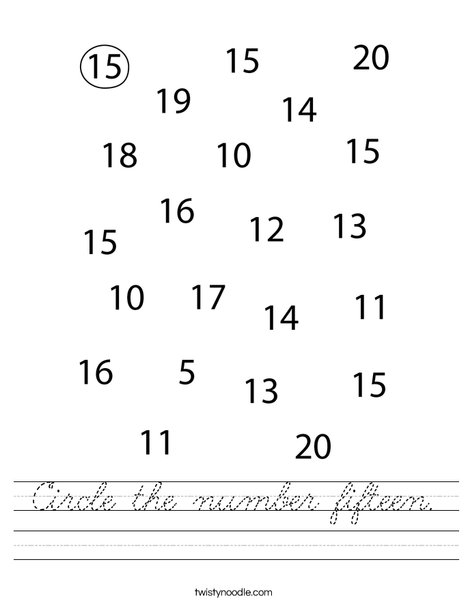 Circle the number fifteen. Worksheet