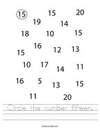 Circle the number fifteen Handwriting Sheet
