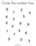 Circle the number five Coloring Page