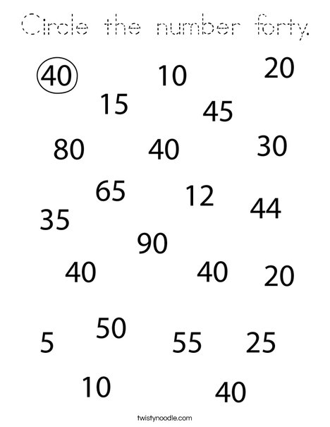 Circle The Number Forty Coloring Page Tracing Twisty Noodle Circle The Number Forty Coloring Page Tracing Twisty Noodle