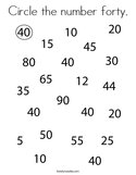 Circle the number forty Coloring Page