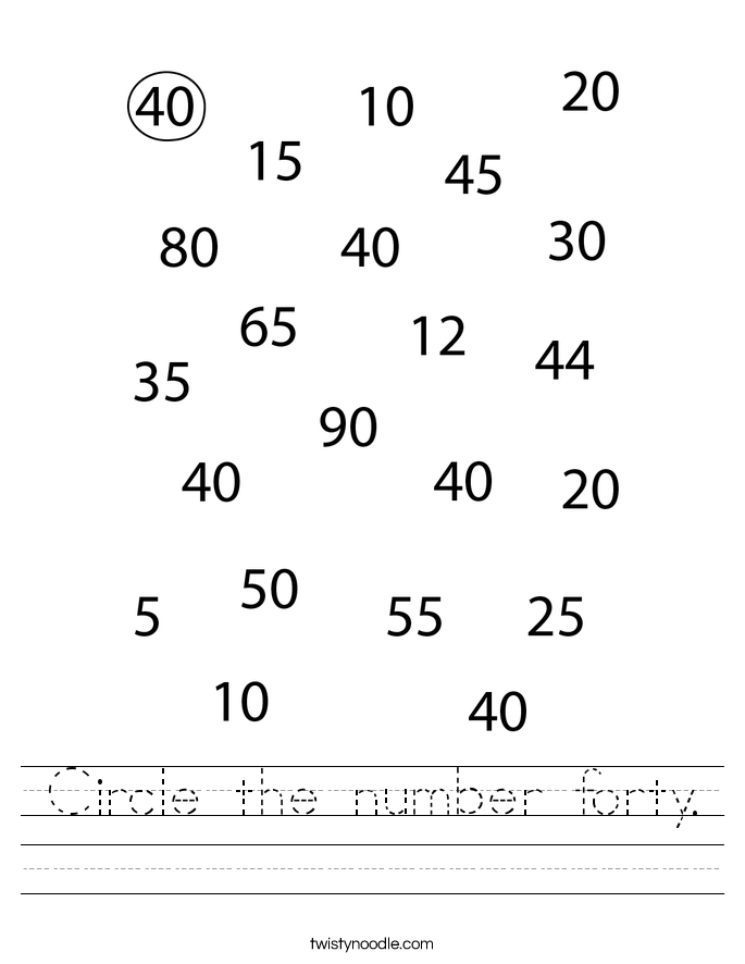 Circle the number forty. Worksheet