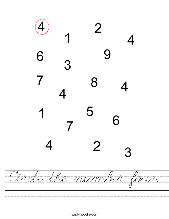 Circle the number four. Worksheet