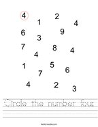 Circle the number four Handwriting Sheet