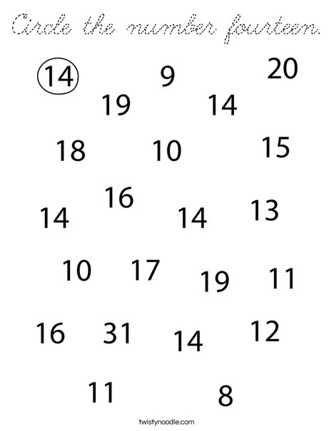 Circle the number fourteen. Coloring Page