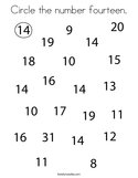 Circle the number fourteen Coloring Page