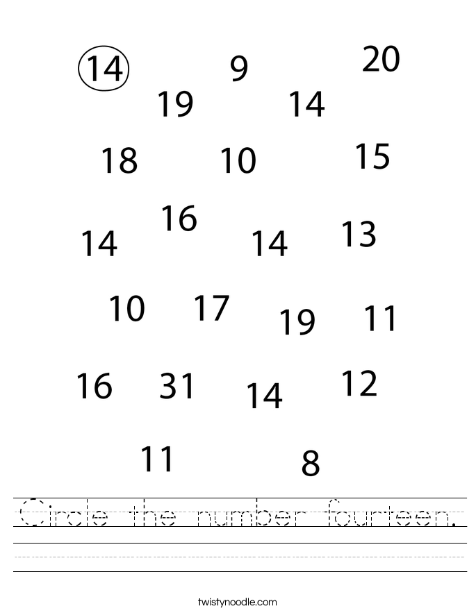 Circle the number fourteen. Worksheet