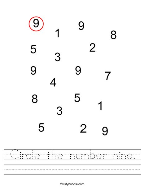 Circle the number nine Worksheet Twisty Noodle Circle the number nine Worksheet Twisty Noodle