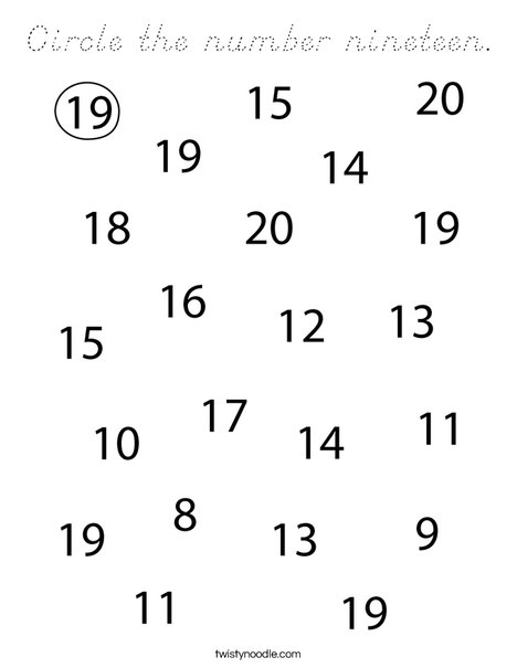 Circle the number nineteen. Coloring Page