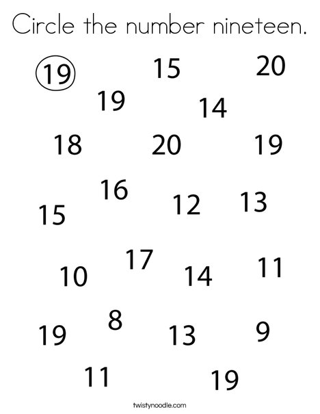 Circle the number nineteen. Coloring Page