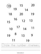 Circle the number nineteen Handwriting Sheet