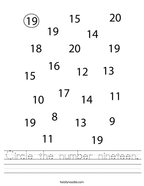 Circle the number nineteen. Worksheet