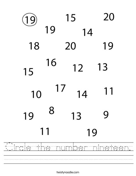 Circle the number nineteen Worksheet Twisty Noodle Circle the number nineteen Worksheet Twisty Noodle