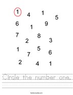 Circle the number one Handwriting Sheet