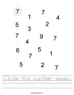 Circle the number seven Handwriting Sheet