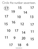 Circle the number seventeen Coloring Page