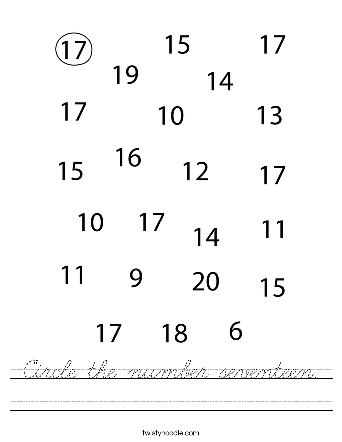 Circle the number seventeen. Worksheet