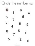 Circle the number six Coloring Page