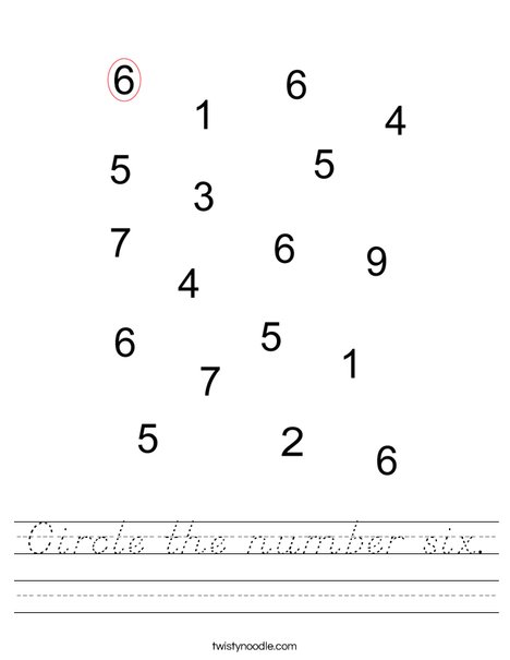 Circle the number six. Worksheet
