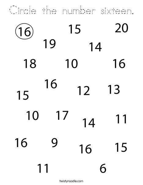 Circle the  number sixteen. Coloring Page