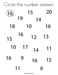 Circle the number sixteen. Coloring Page