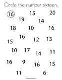 Circle the number sixteen Coloring Page