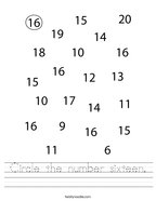 Circle the number sixteen Handwriting Sheet