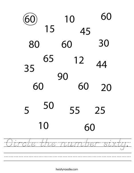 Circle the number sixty. Worksheet