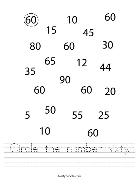 Circle the number sixty. Worksheet