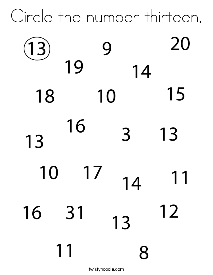 Circle the number thirteen. Coloring Page