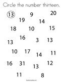 Circle the number thirteen Coloring Page