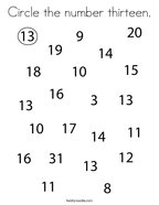 Circle the number thirteen Coloring Page