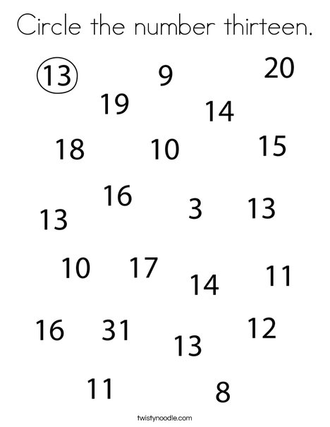Circle the number thirteen. Coloring Page