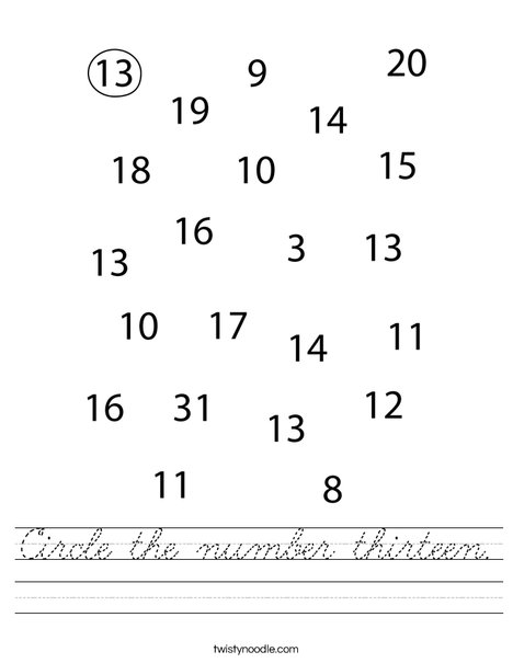 Circle the number thirteen. Worksheet