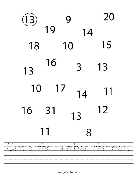 Circle the number thirteen. Worksheet