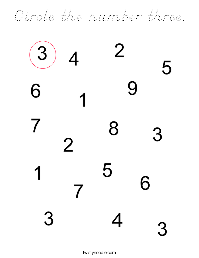 circle the number three coloring page dnealian twisty