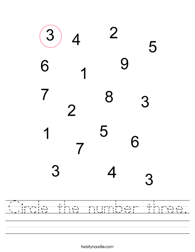 Circle The Number Three Worksheet Twisty Noodle