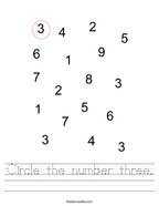 Circle the number three Handwriting Sheet