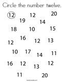 Circle the number twelve Coloring Page