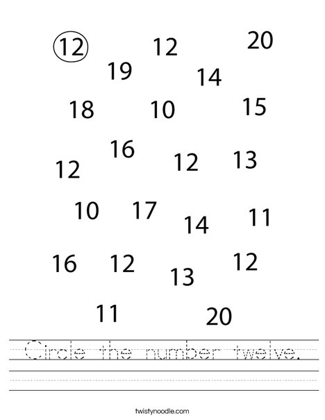 Circle the number twelve. Worksheet