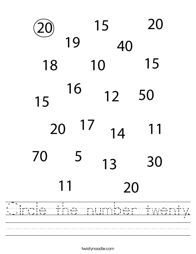 Circle the number twenty. Worksheet