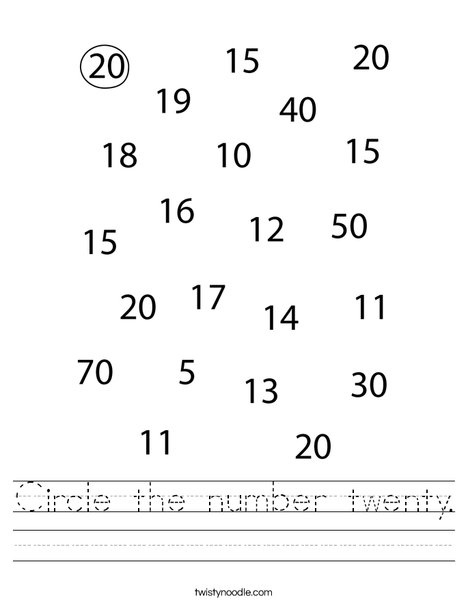 circle the number twenty worksheet twisty noodle