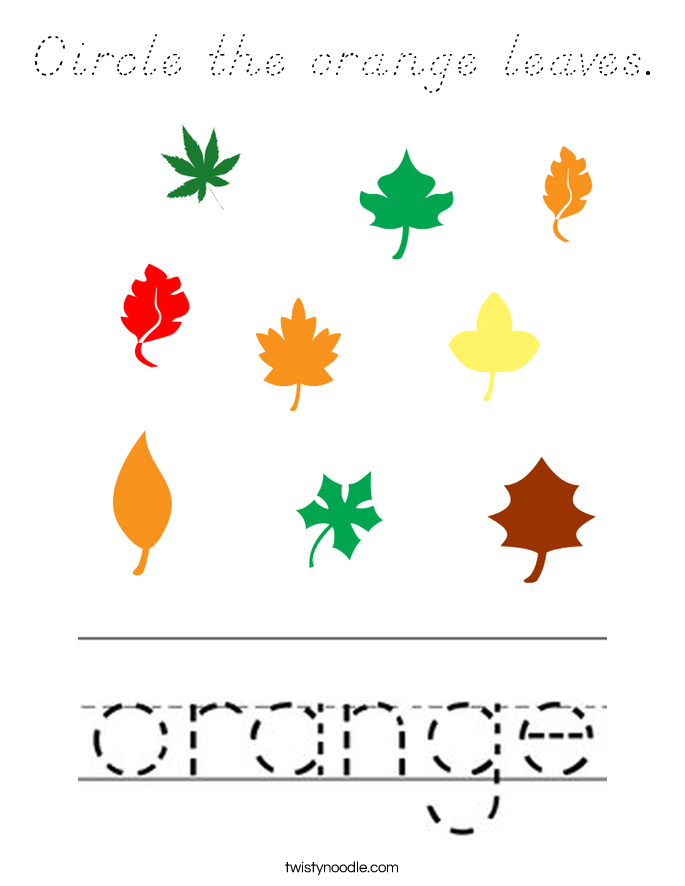 Circle the orange leaves. Coloring Page
