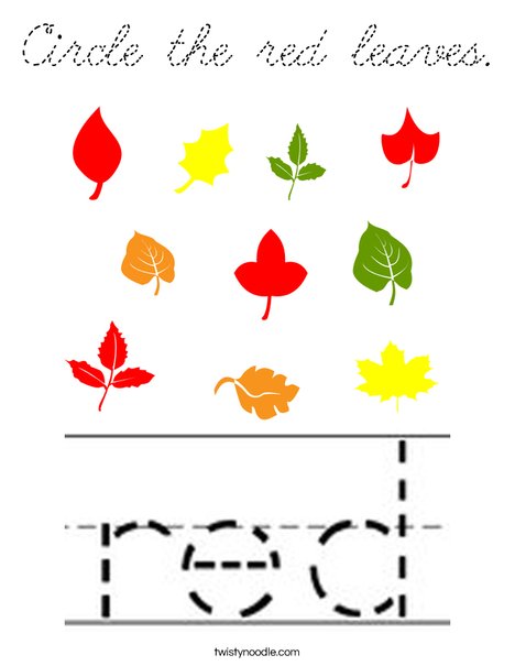 Circle the red leaves. Coloring Page