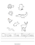 Circle the Reptiles Handwriting Sheet
